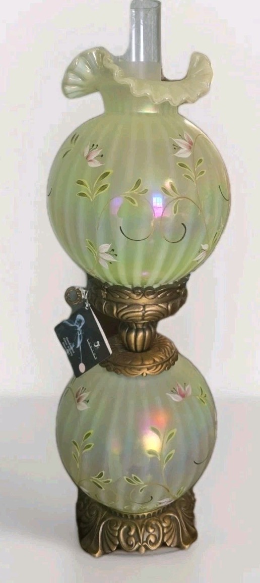 Vintage Fenton GWTW Lamp LILY TRAIL On Topaz Opalescent