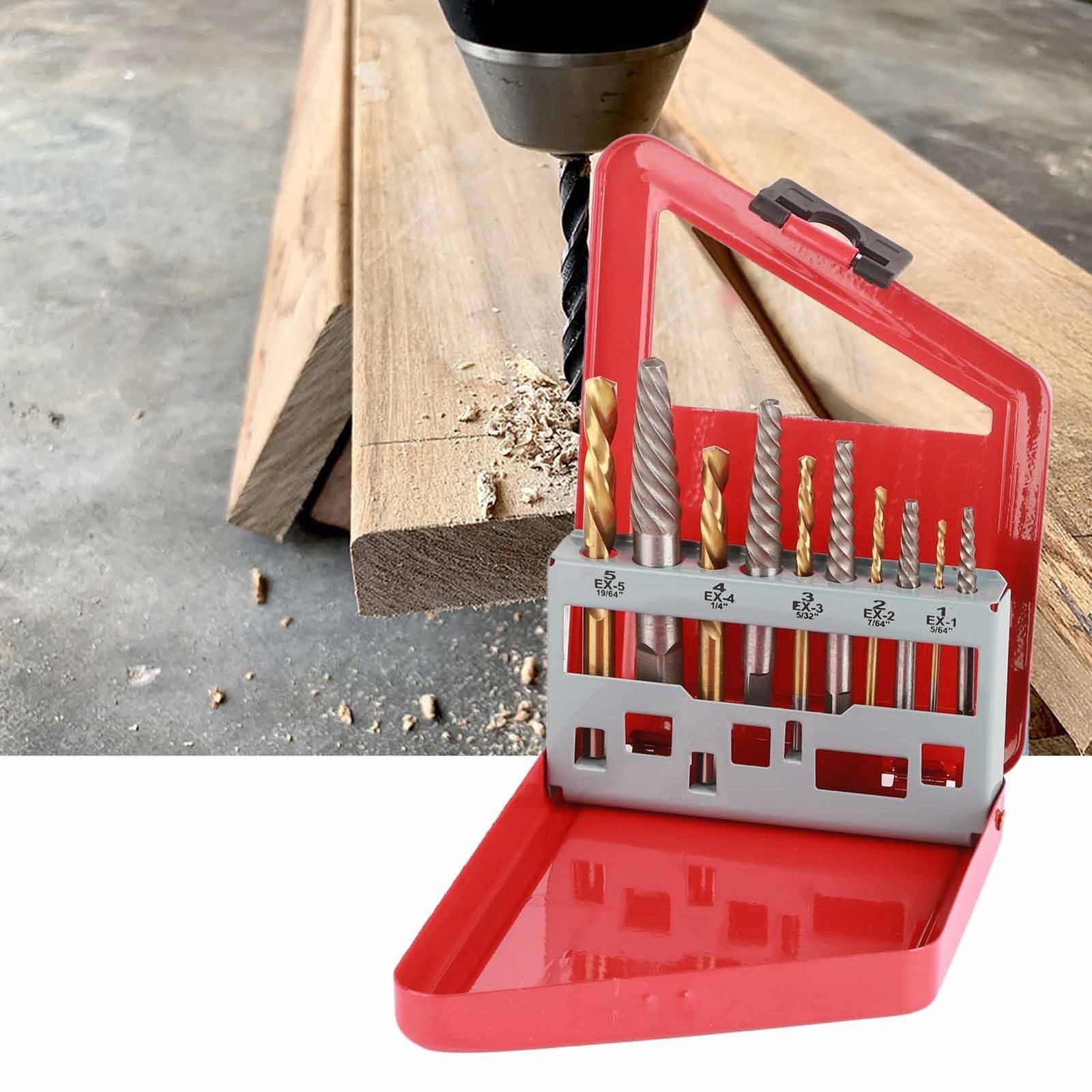 10 Pcs Drill Bit Screw Extractor Set Left Hand Titanium Plated Drill Bit Alloy