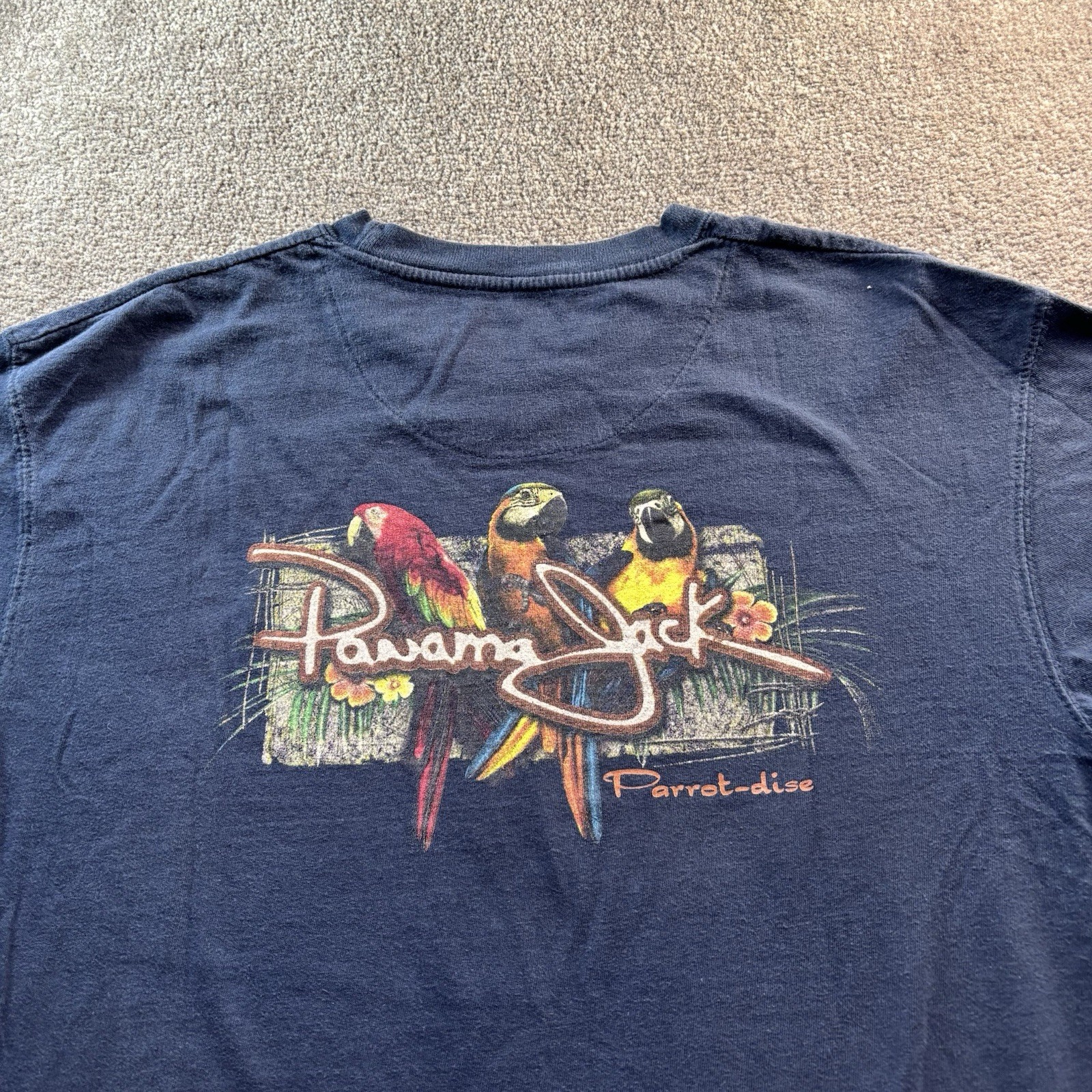 Panama Jack Parrot-dise Graphic Navy Cotton T-Shirt Men's Size L