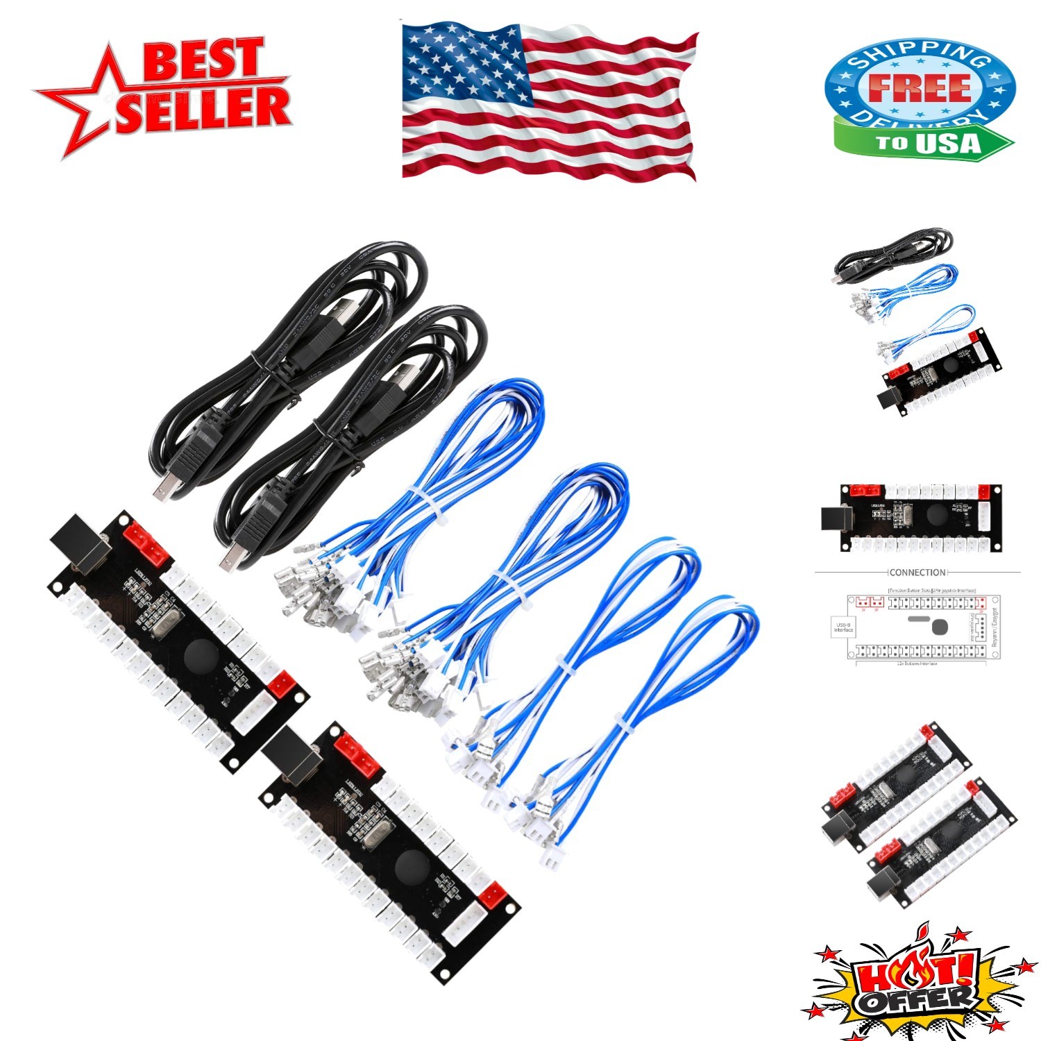 Compact 2-Player USB Encoder Kit for Raspberry Pi & Arcade1Up - Quick Connect