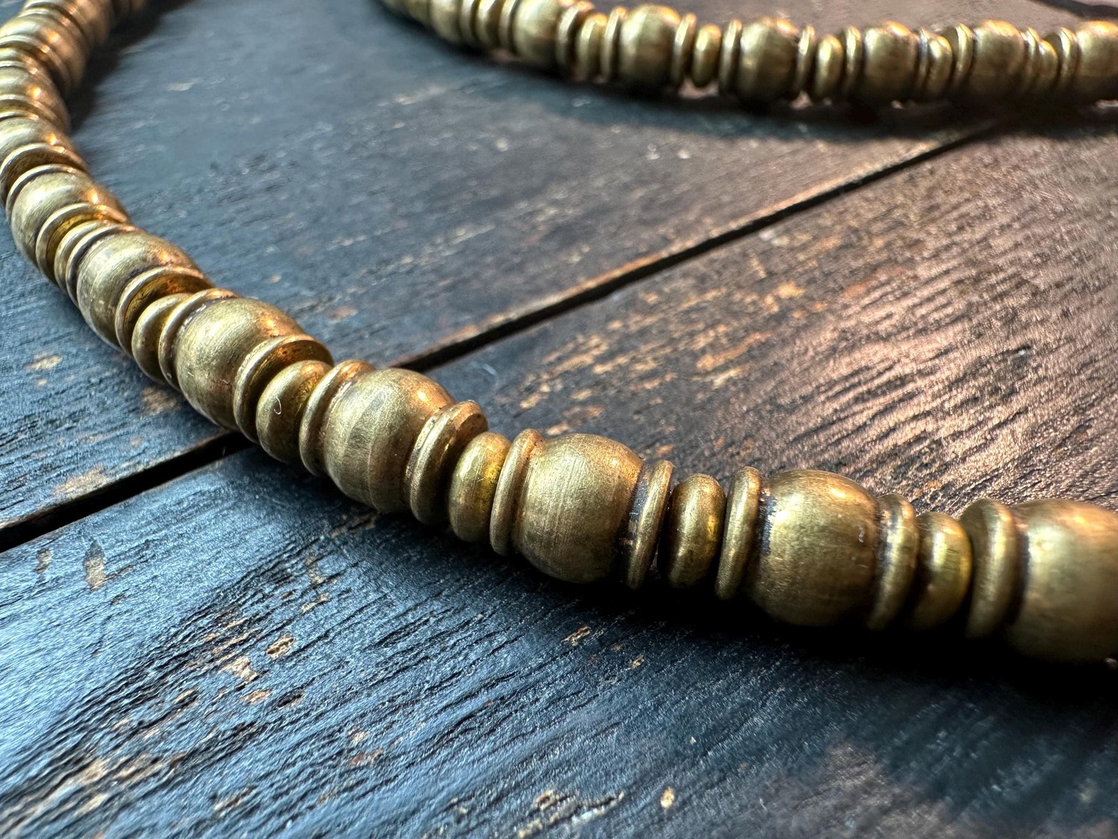 Handmade Nepal Copper Spacer Beads Strand | 7x7mm Tribal Ethnic Brass Necklace