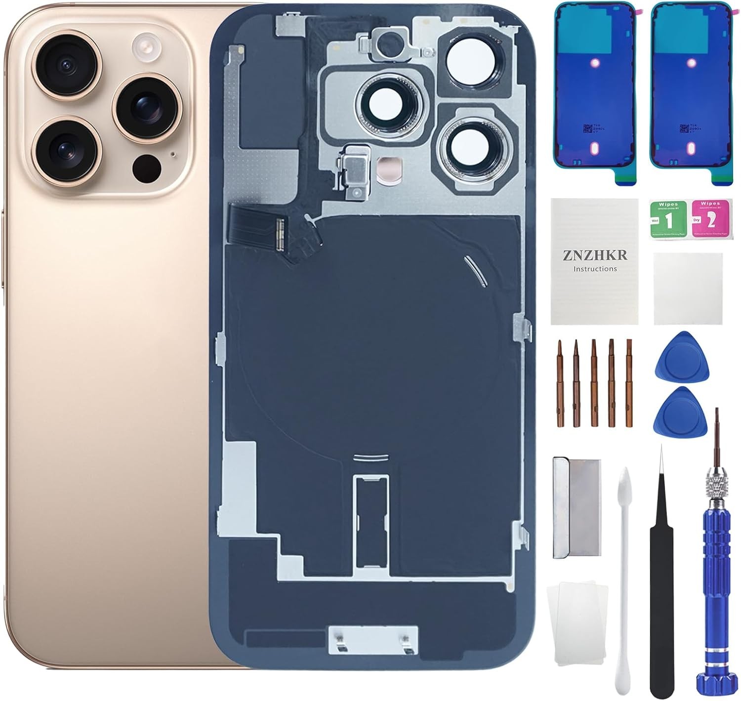 16 Pro Back Glass Replacement with Wireless Charging Flex Cable and Camera
