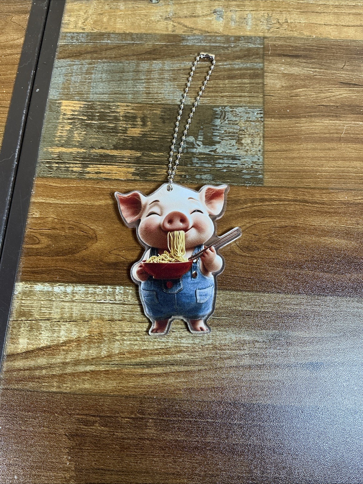 Pig Eating Noodles Design For Mirror, Backbak, Keychain 