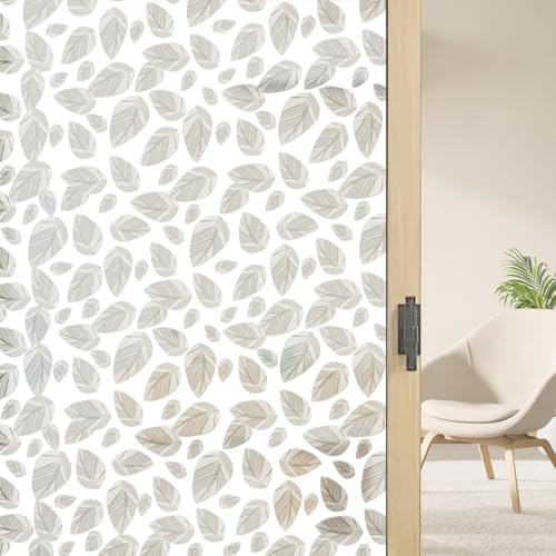  Frosted Window Film, Removable Glass Door Privacy 23.6X78.7 Inch Leaf White