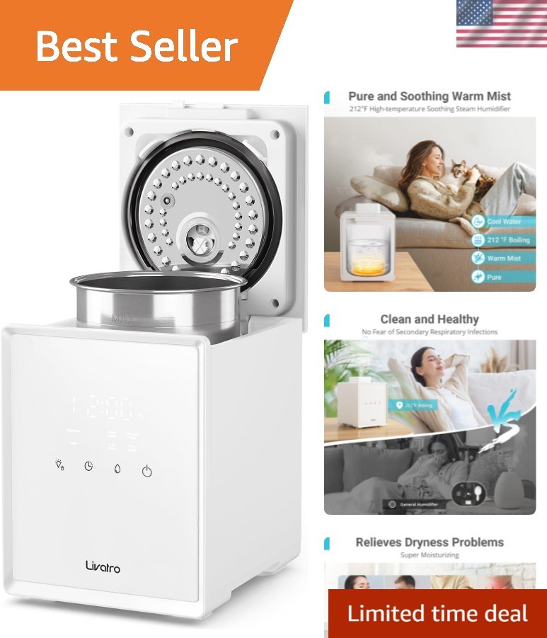 Stainless Steel Humidifier, 3L Warm Mist Humidifier, Easy Clean with Warm Ste...