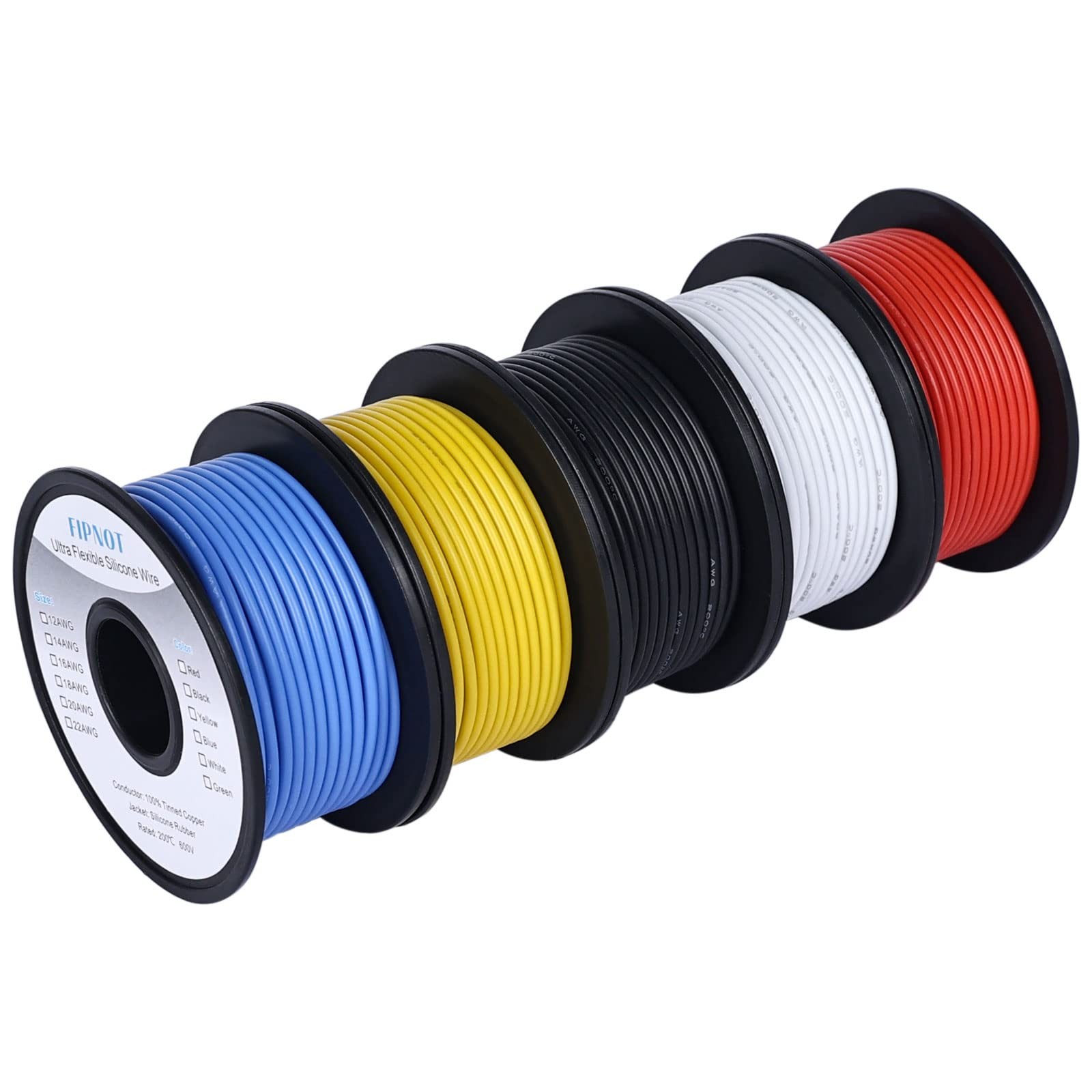 FIPNOT 18AWG Silicone Wire 150ft 5 Colors Electrical Tinned Copper Stranded