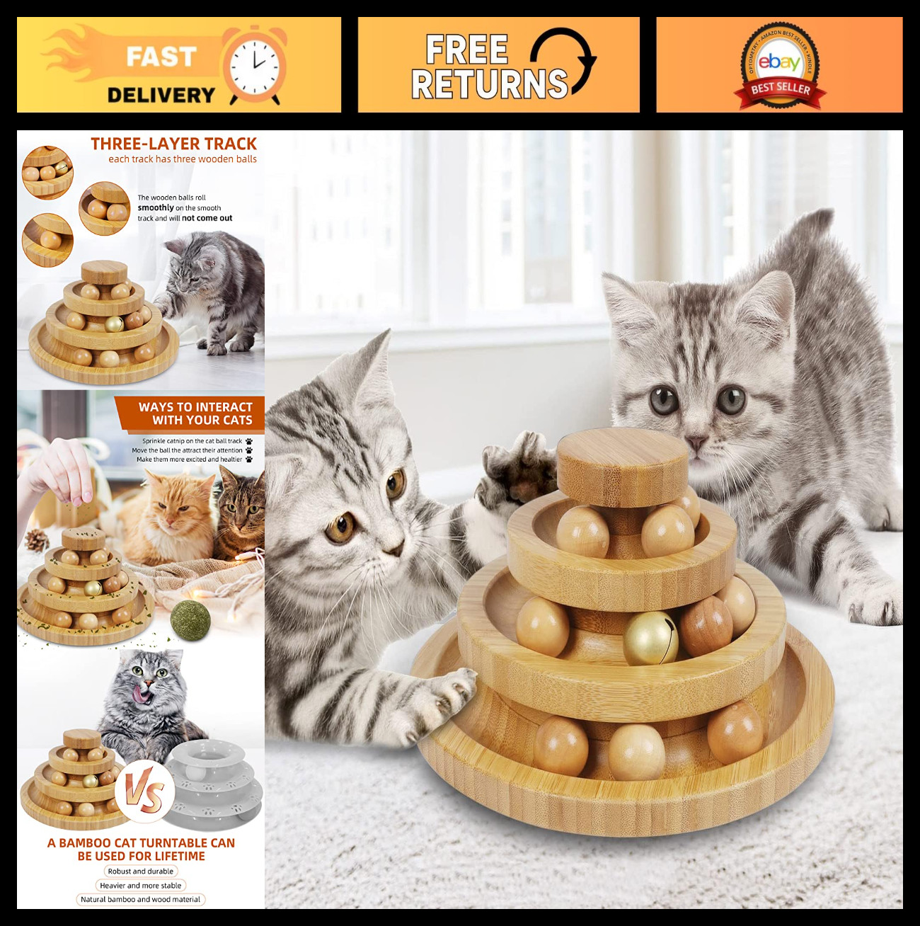 3-Level Cat Ball Track Toy - Interactive Kitty Roller with 9 Removable Balls, Fu