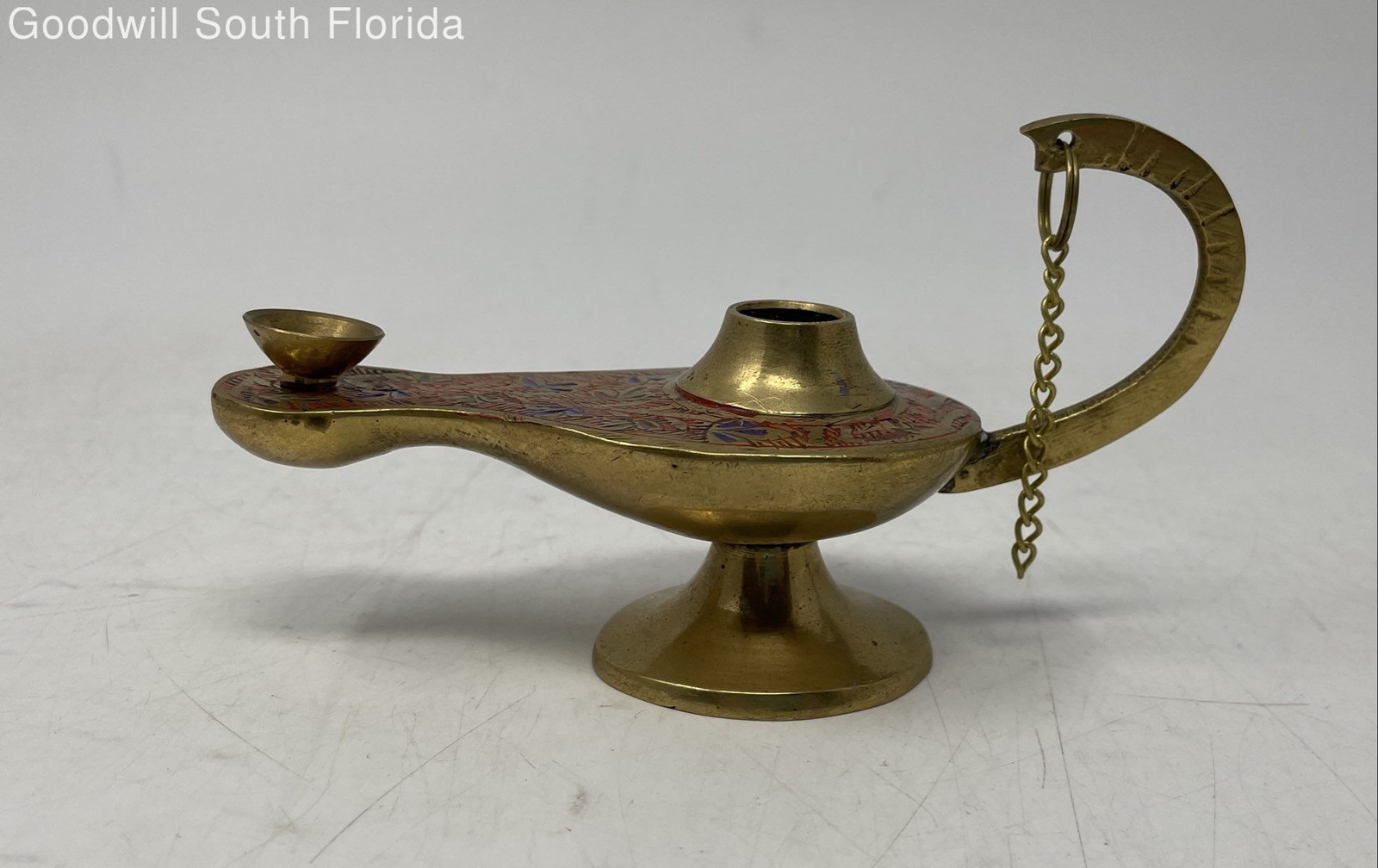 Vintage Gold-Tone Solid Brass Collectible Showpiece Aladdin Genie Oil Lamp
