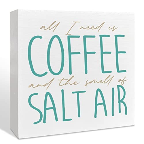 Farmhouse Wooden Box Sign - Smell of Salt Air, Summer Decor for Home, Coffee