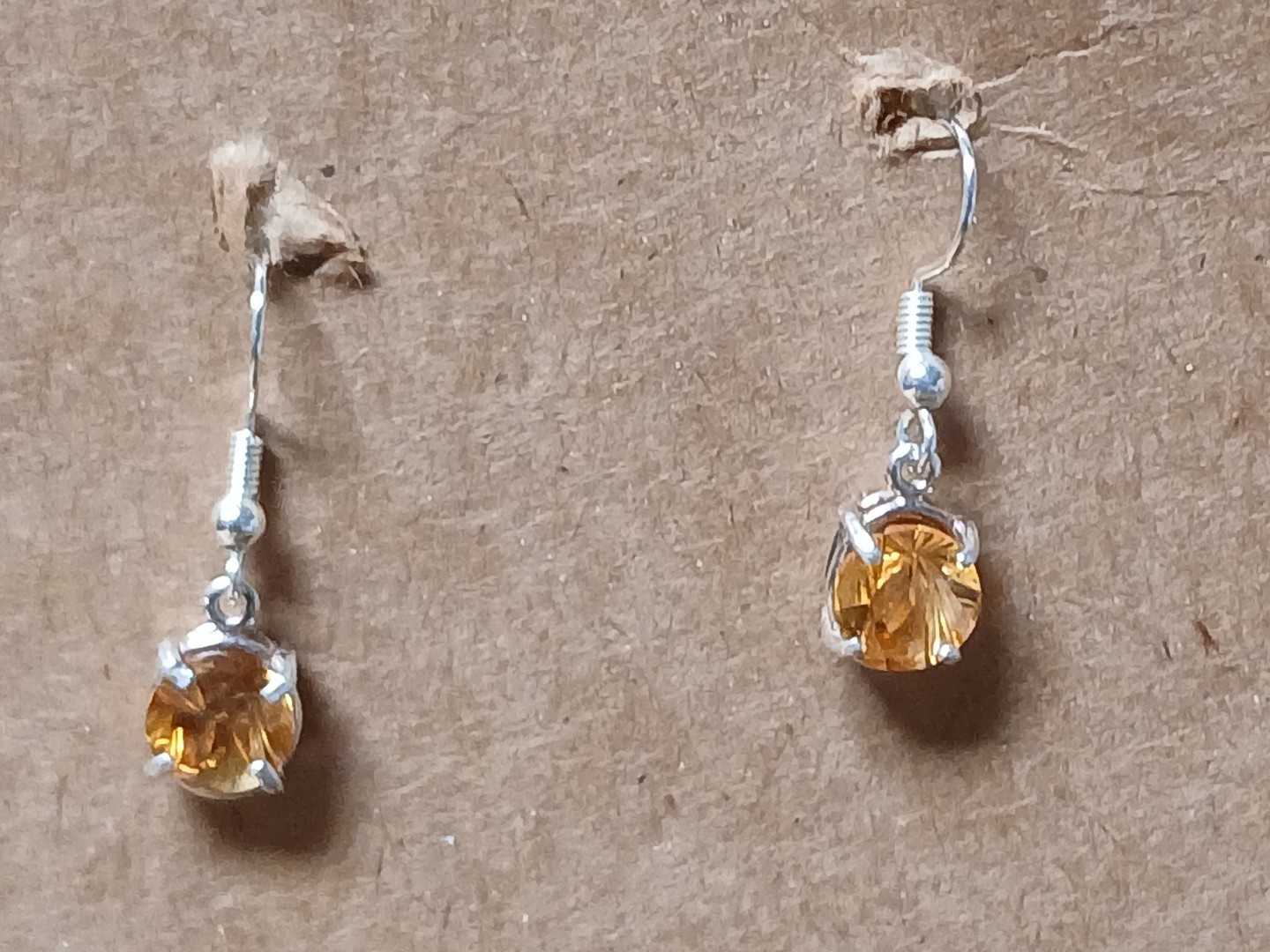 Fancy Citrine Pierced Earrings Sterling Silver French Hook 8mm Round Handmade
