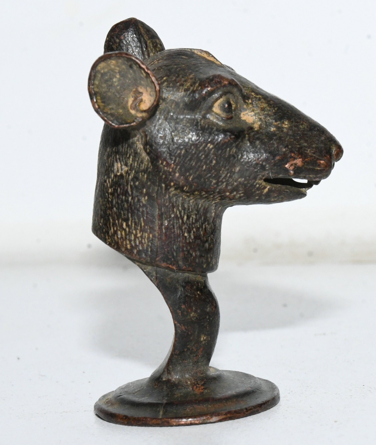 2.2"Old Tibet Bronze Carving Fengshui Chinese Zodiac Mouse Head Statue Sculpture