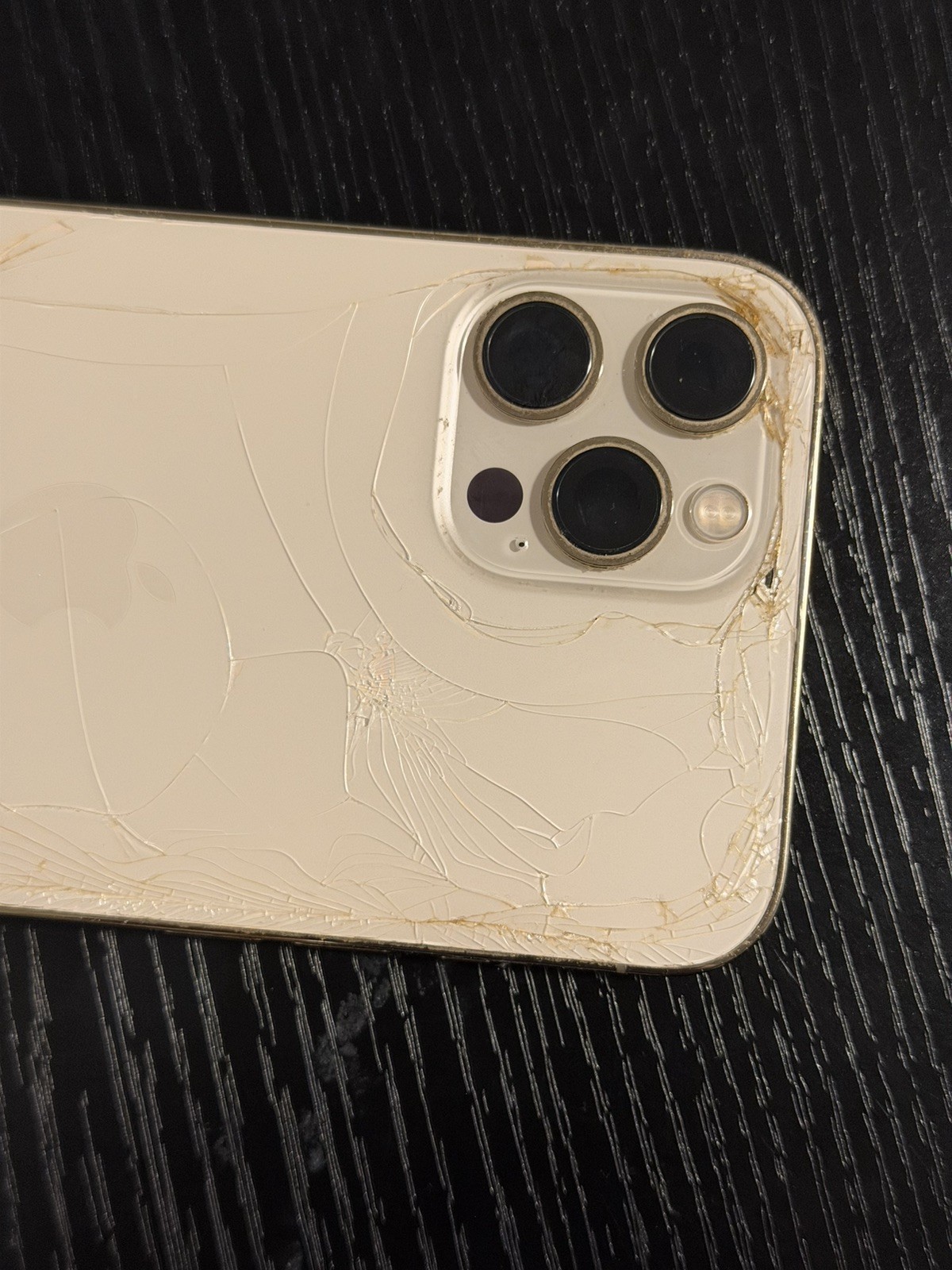 OEM iPhone 12 Pro Max GOLD Back Case Housing Gold w/Small Parts Cracked As-Is