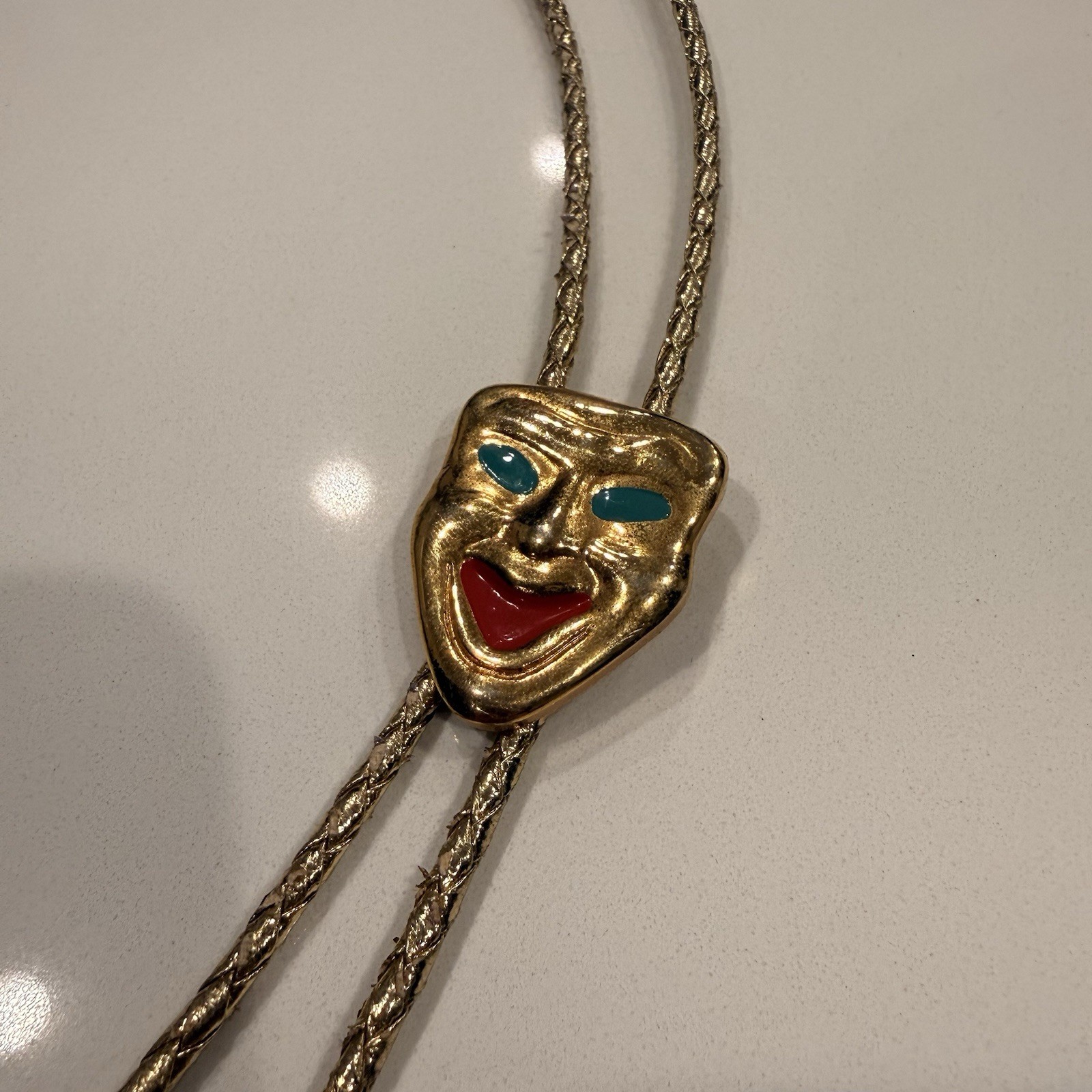 Vintage Gold Leather Cord Masquerade Bolo Western Tie 18” Unique Style Clown