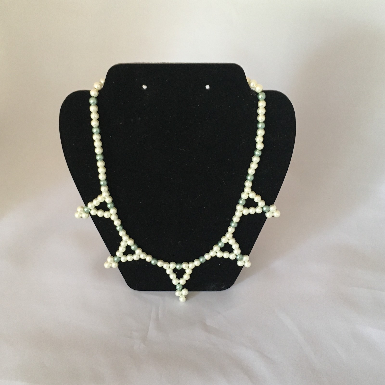 Ecru & Sage Handmade Glass Pearl Beaded Necklace
