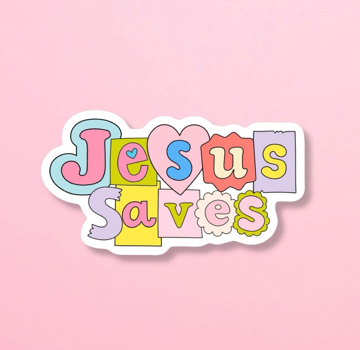 Jesus Saves Sticker Retro Pastel Design (2PC Set) Vinyl Decal