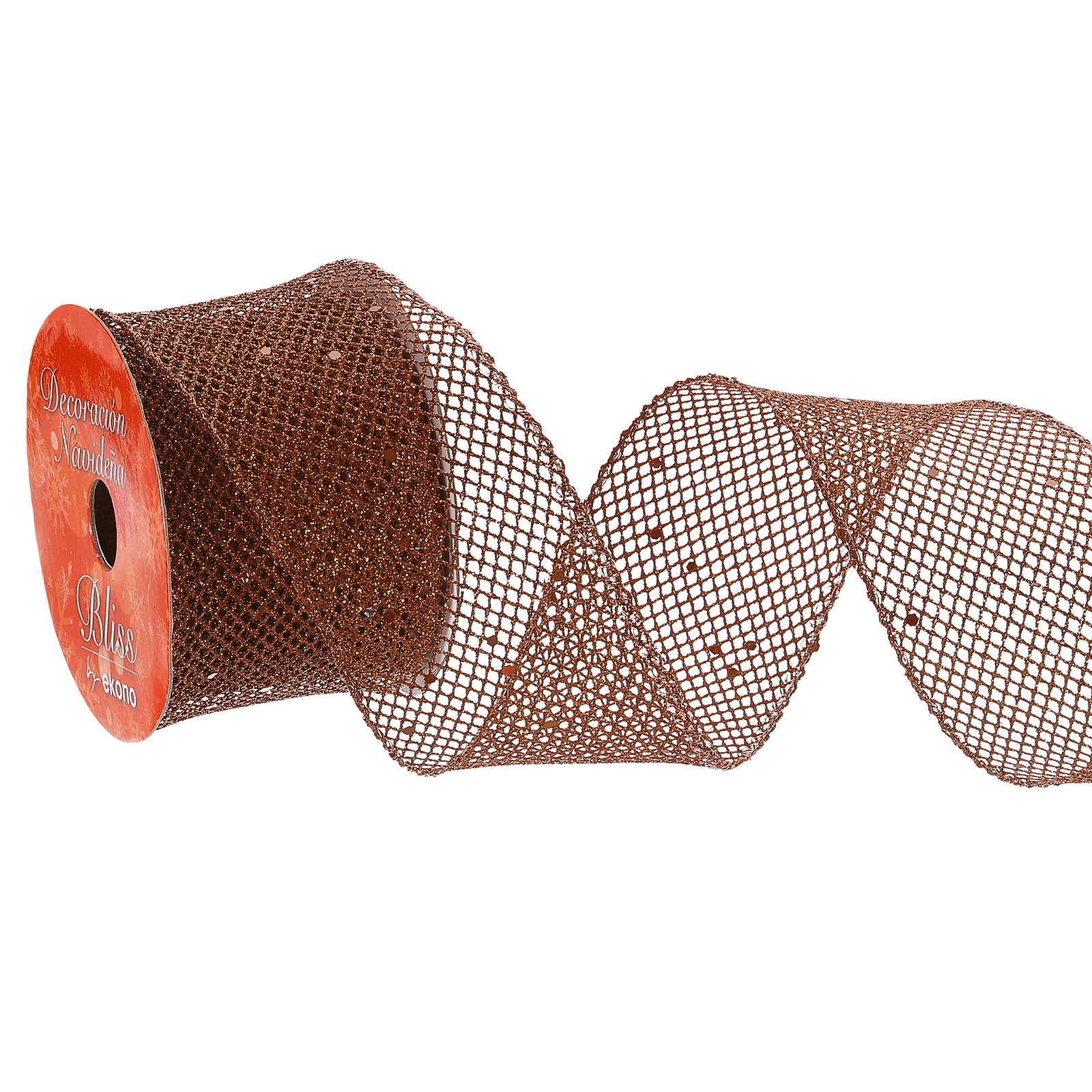 2.5" x 10 Yards Sparkling Ribbon, Christmas Mesh Wired Ribbons, Brown