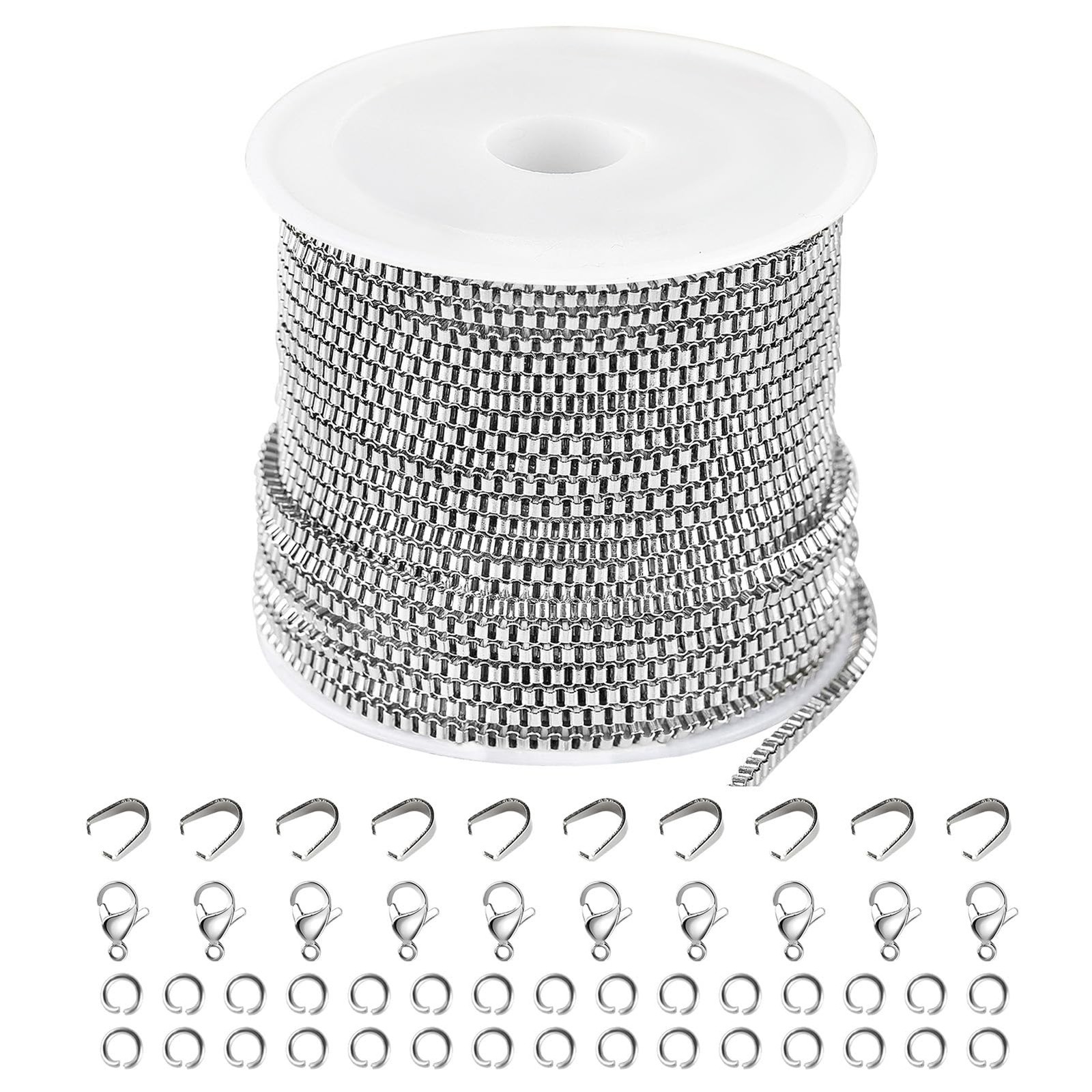 Kyutong 10M Silver Box Chain Links with Bulk 32ft 2mm, Silver-8 