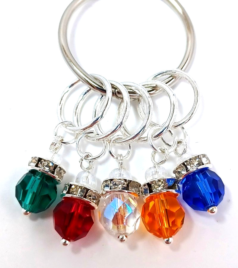 MikieLou Stitch Markers Premium Faceted Multicolor CRYSTAL Rhinestones Knitting