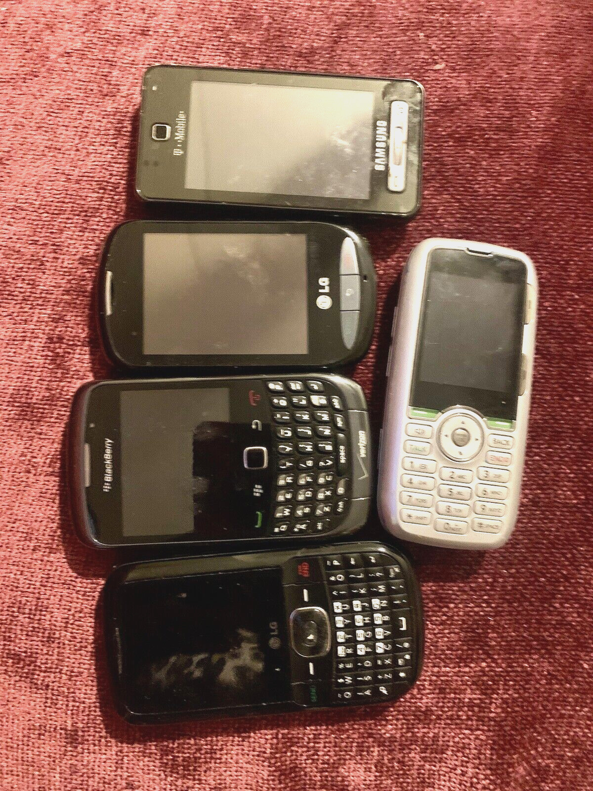Lot Of 5 Mixed Untested,  Phones , Blackberry, LG, Samsung Untested For Parts