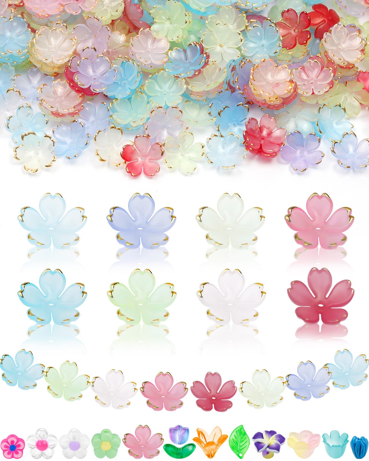 FIVEIZERO 300PCS Acrylic Cherry Blossom Flower Beads, 