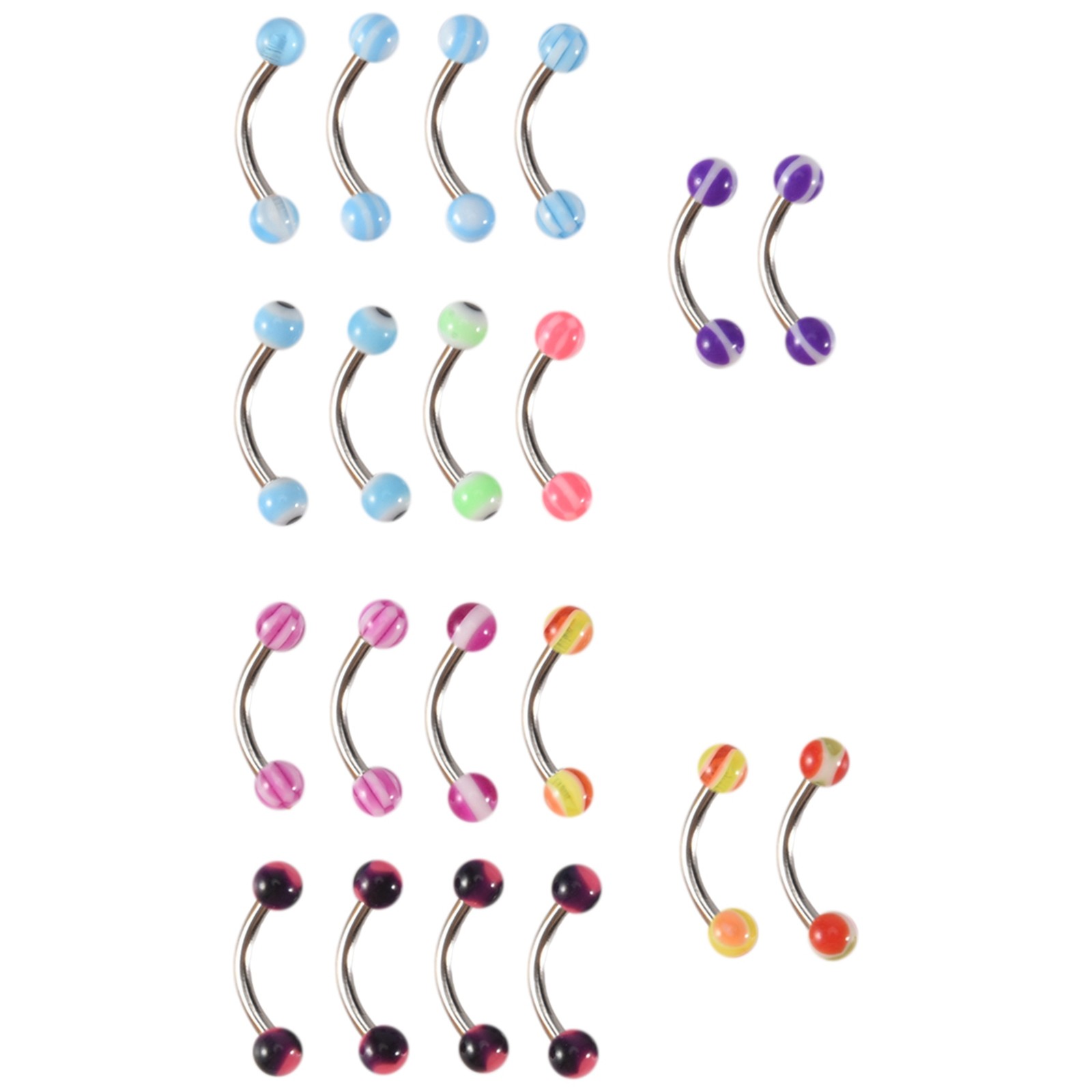 20pcs  Stainless Steel  Barbell Curved Eyebrow Rings Bars Tragus Piercing B6X8