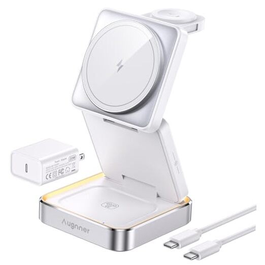 【2026 Upgraded】Wireless Charger 3 in 1, Foldable Wireless Charging white