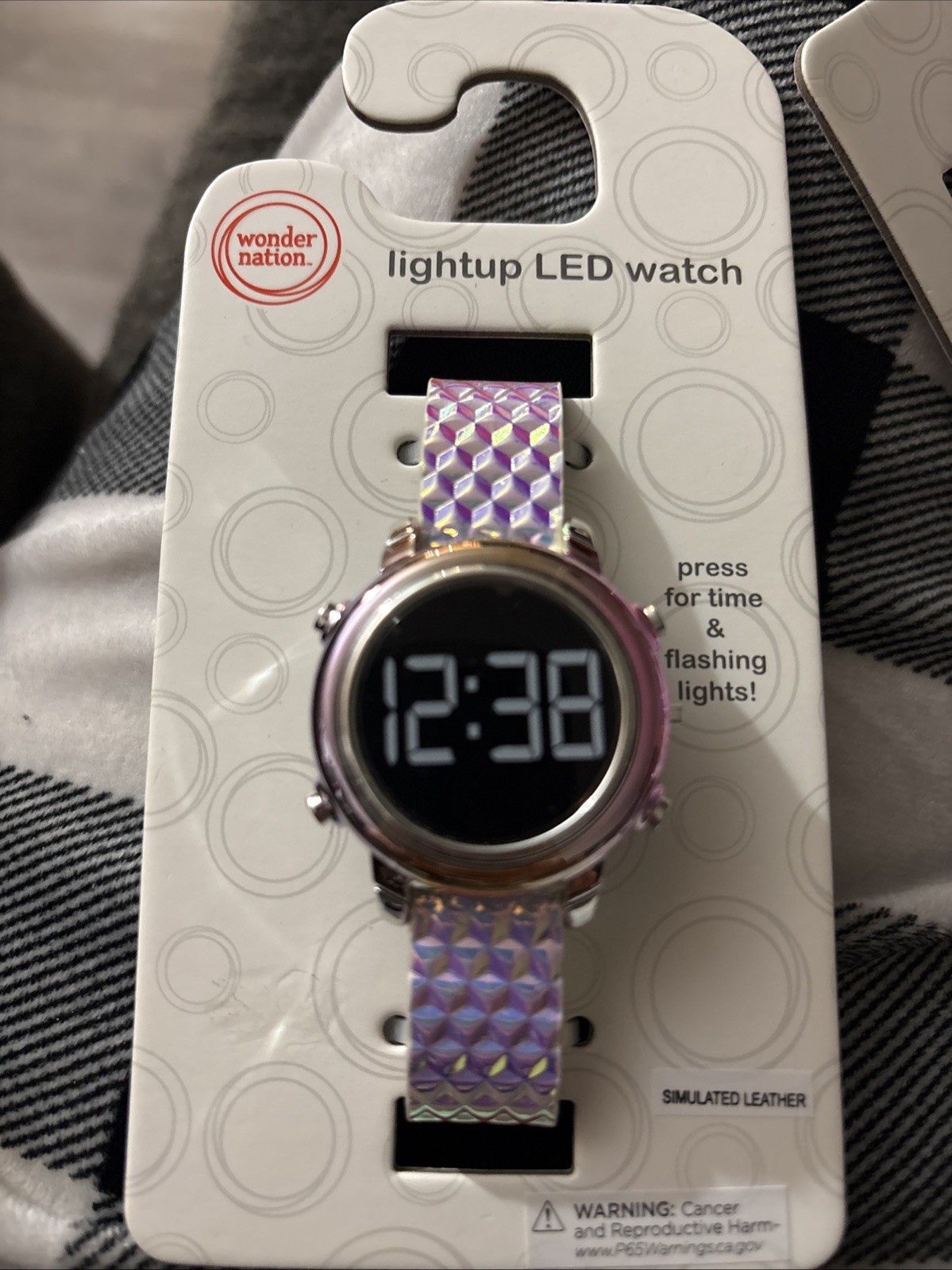 Kids LED Watch W/ Flashing Lights And Faux Leather Strap - Wonder Nation - NEW