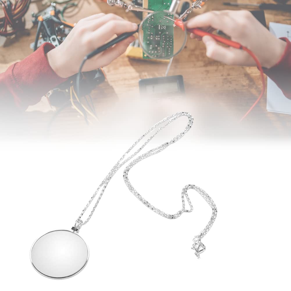 Magnifier Monocle Lens, 5X Lens Necklace Magnifying Silver 