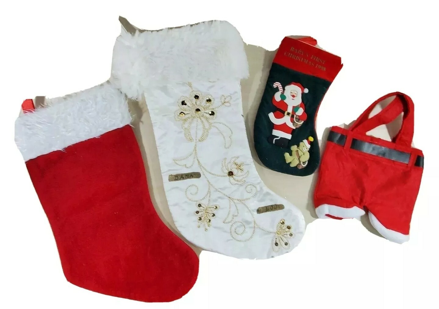 Christmas Stocking Lot of 4 Assorted Sizes 10” 16” 18” and Styles Distressed 