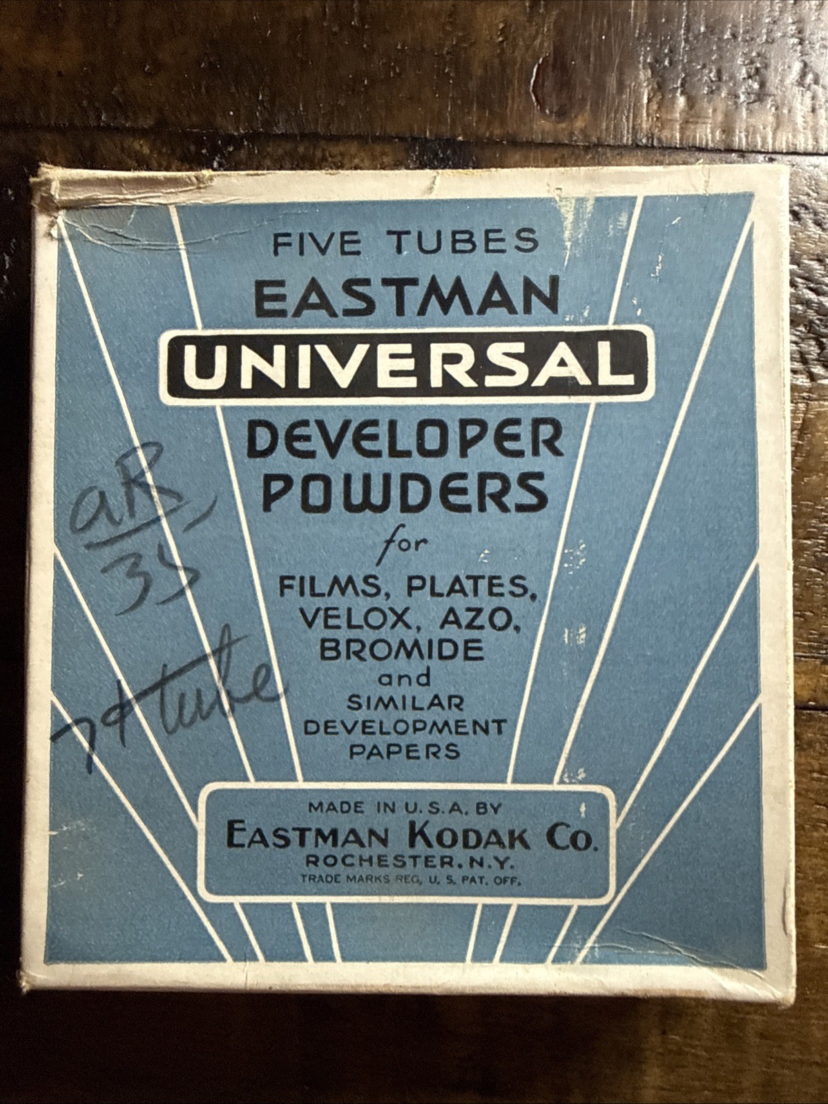 Eastman Kodak Universal Developing Powders, 5 Tubes in Original Box For Display