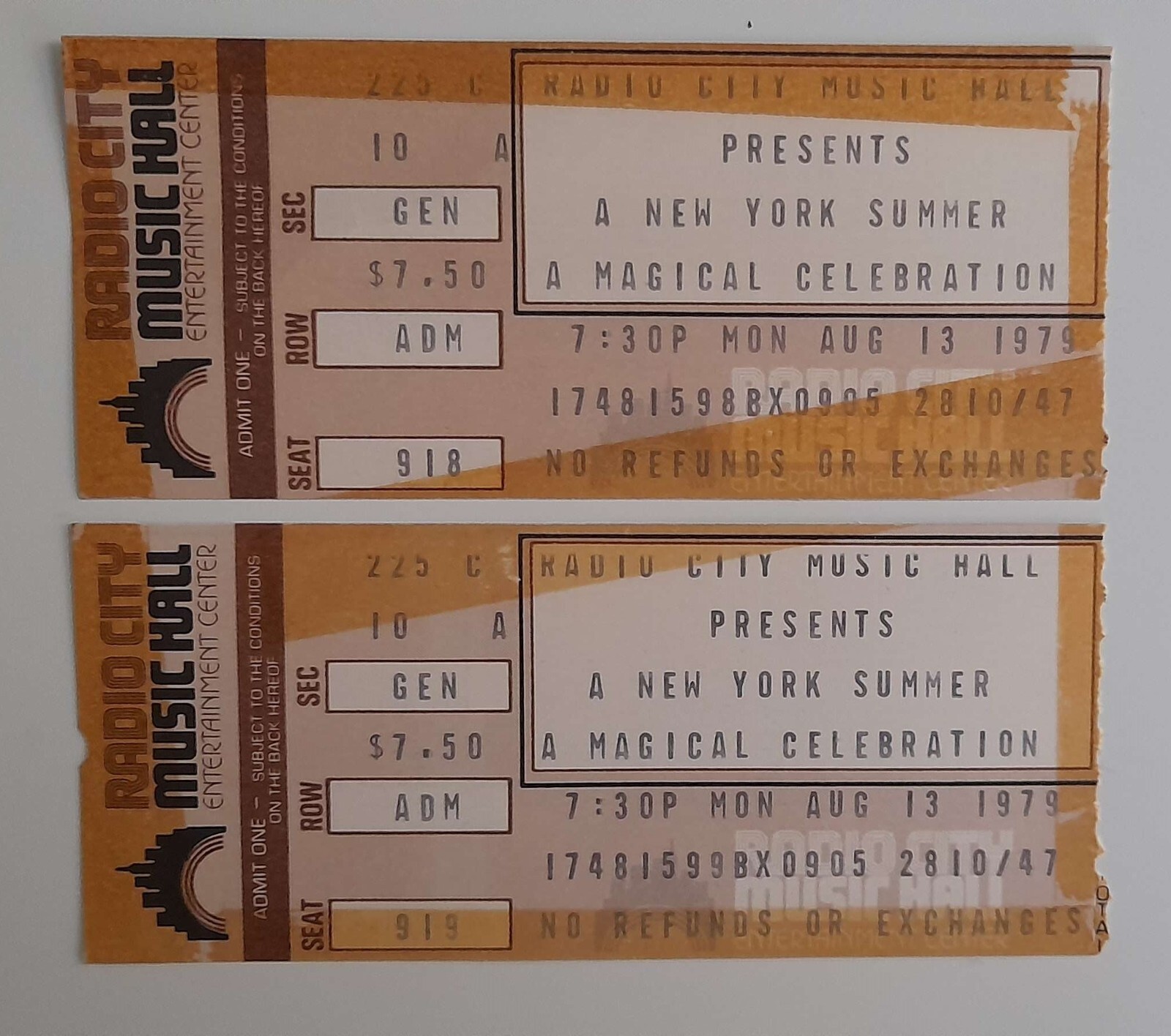 2 Vintage Radio City Music Hall Tickets 1979 A New York Summer