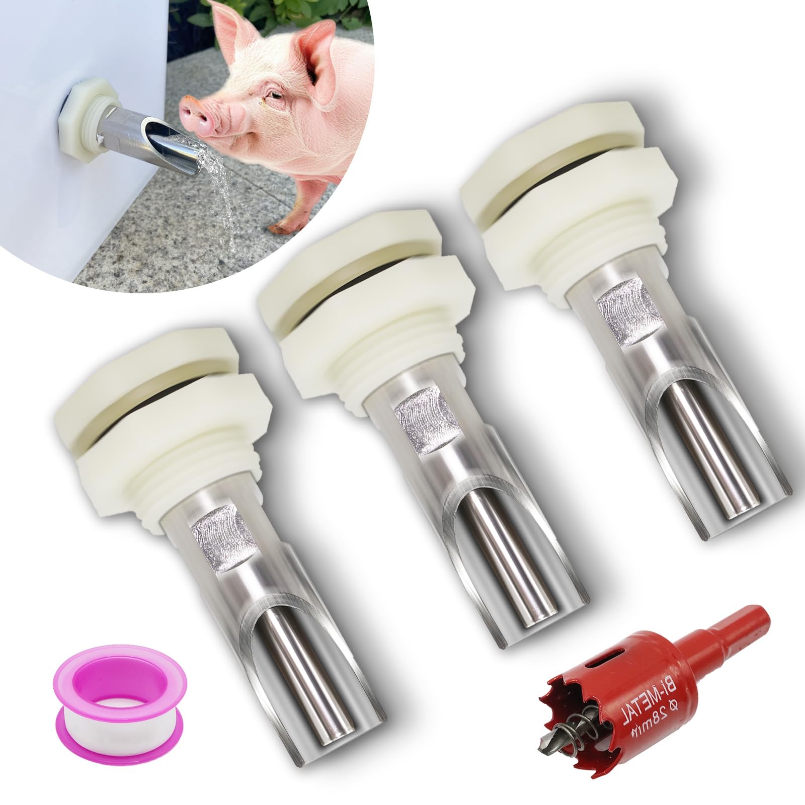 3 PCS Pig Nipple Waterer for Barrel Kit Automatic one size, 3pcs 