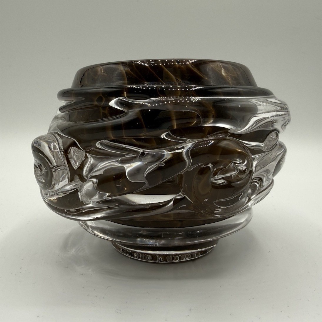 Merrilight Brown Clear Glass Bowl Decorative Round Shape Impressed Marked Art 