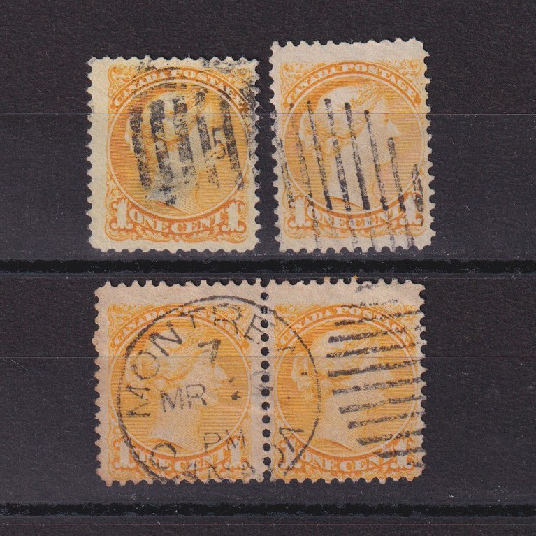 CANADA 1870, 1 cent Queen Victoria, Perf 12, set of shades, Used