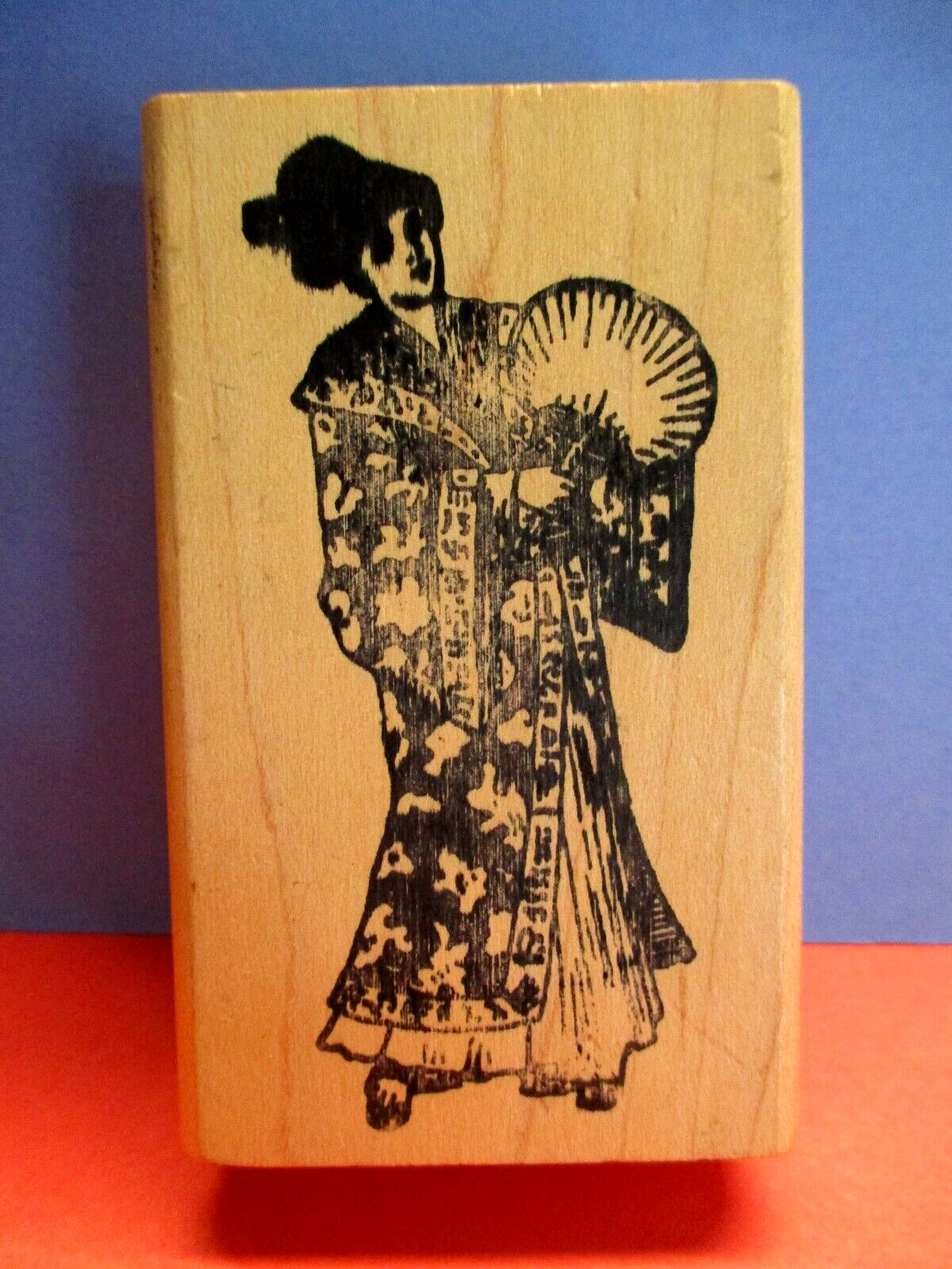 GEISHA ASIAN WOMAN KIMONO JAPANESE STAMP WOOD MTD