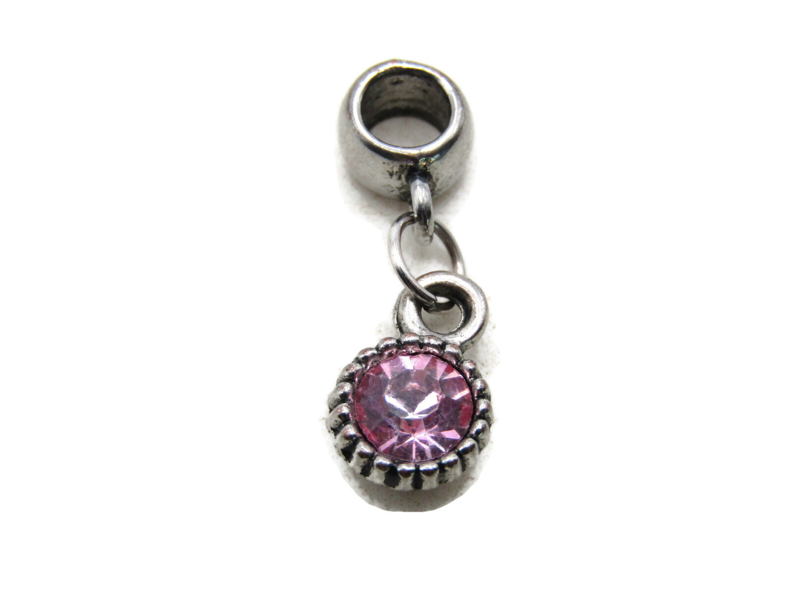 Pink Rhinestone Necklace Charm Silver Tone
