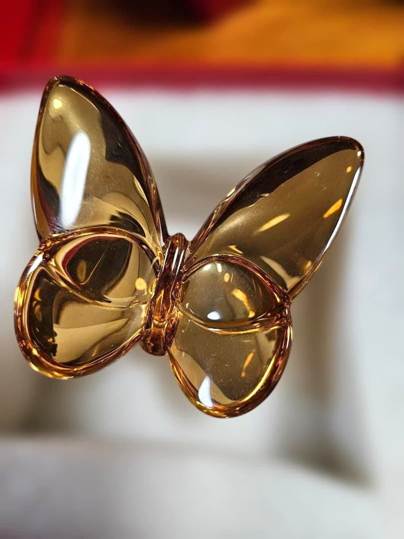Baccarat Lucky Butterfly Crystal Gold Figurine France with Box New