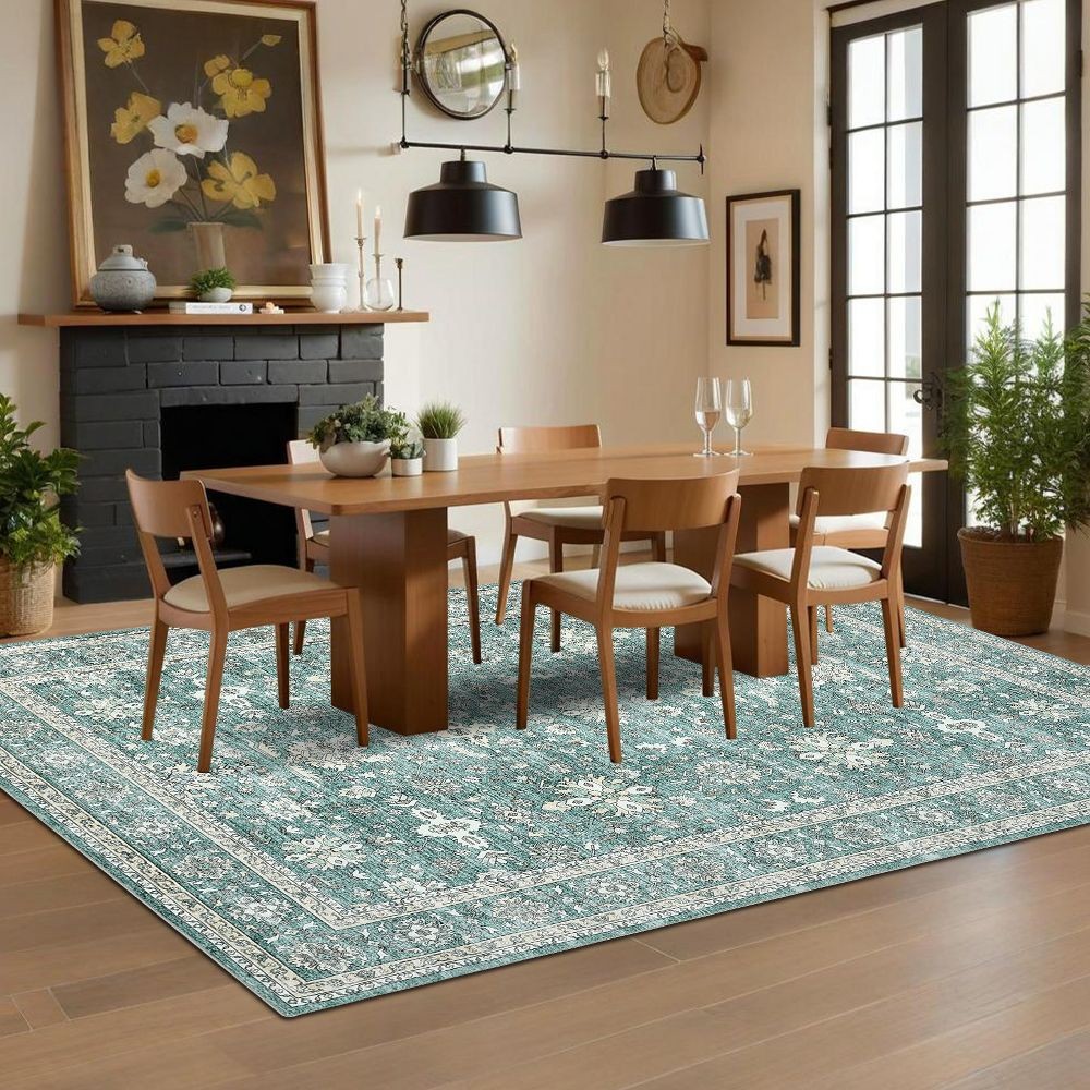 8x10 Area Rug Washable Neutral Floral Living Room Bedroom Rug Vintage Distressed