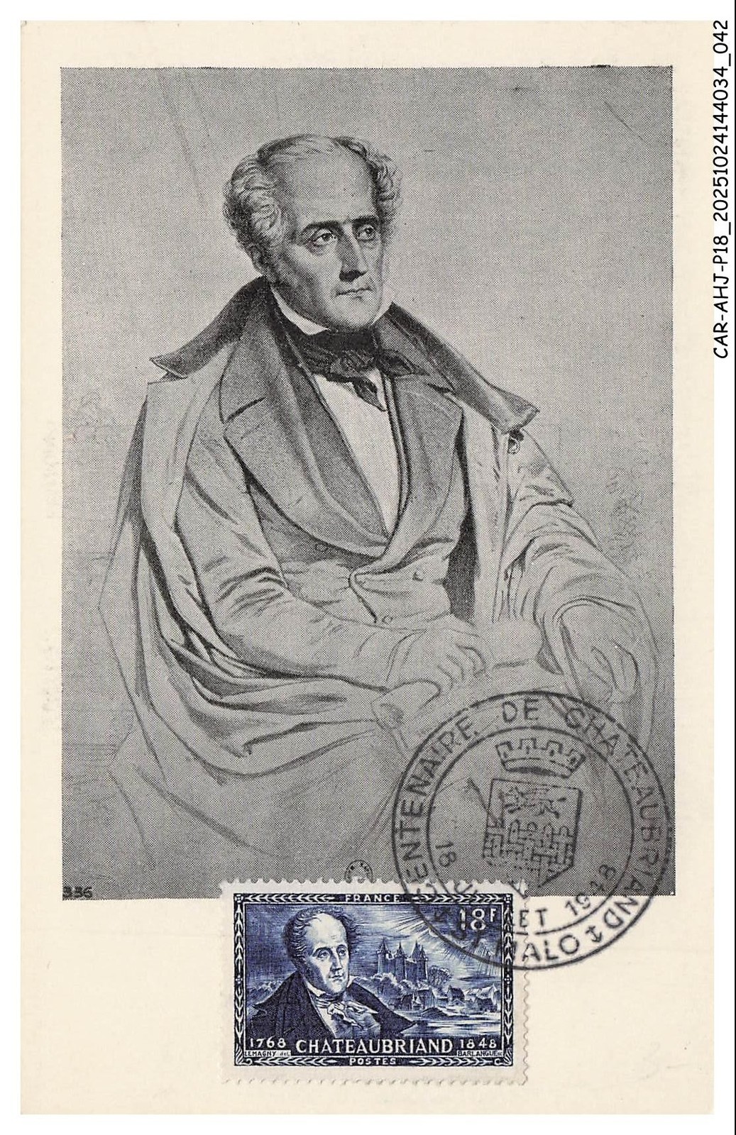 CAR-AHJP18-0860-CARD-MAXIMUM - Chateaubriand - Writer - 1948