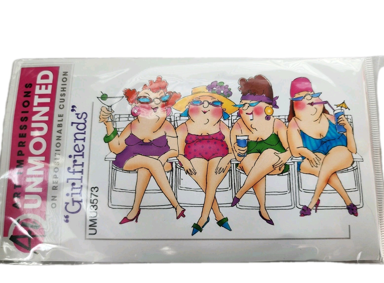 Beach Girls Girlfriends Art Impressions  Unmounted Rubber Stamp NEW UMU3573