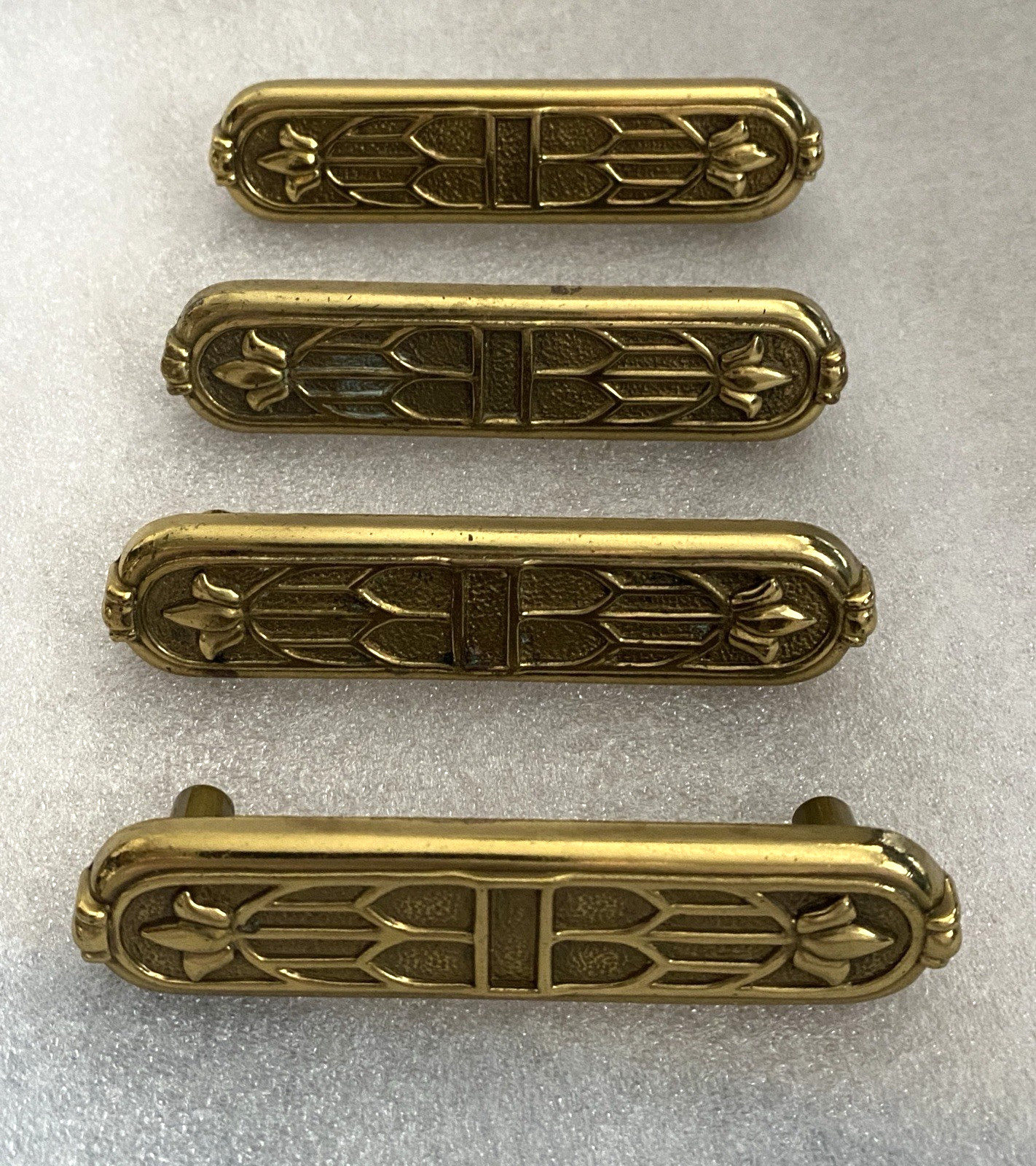 Vintage Art Deco Keeler Brass Co Dresser Drawer Pulls Handles 4" KBC Set of 4