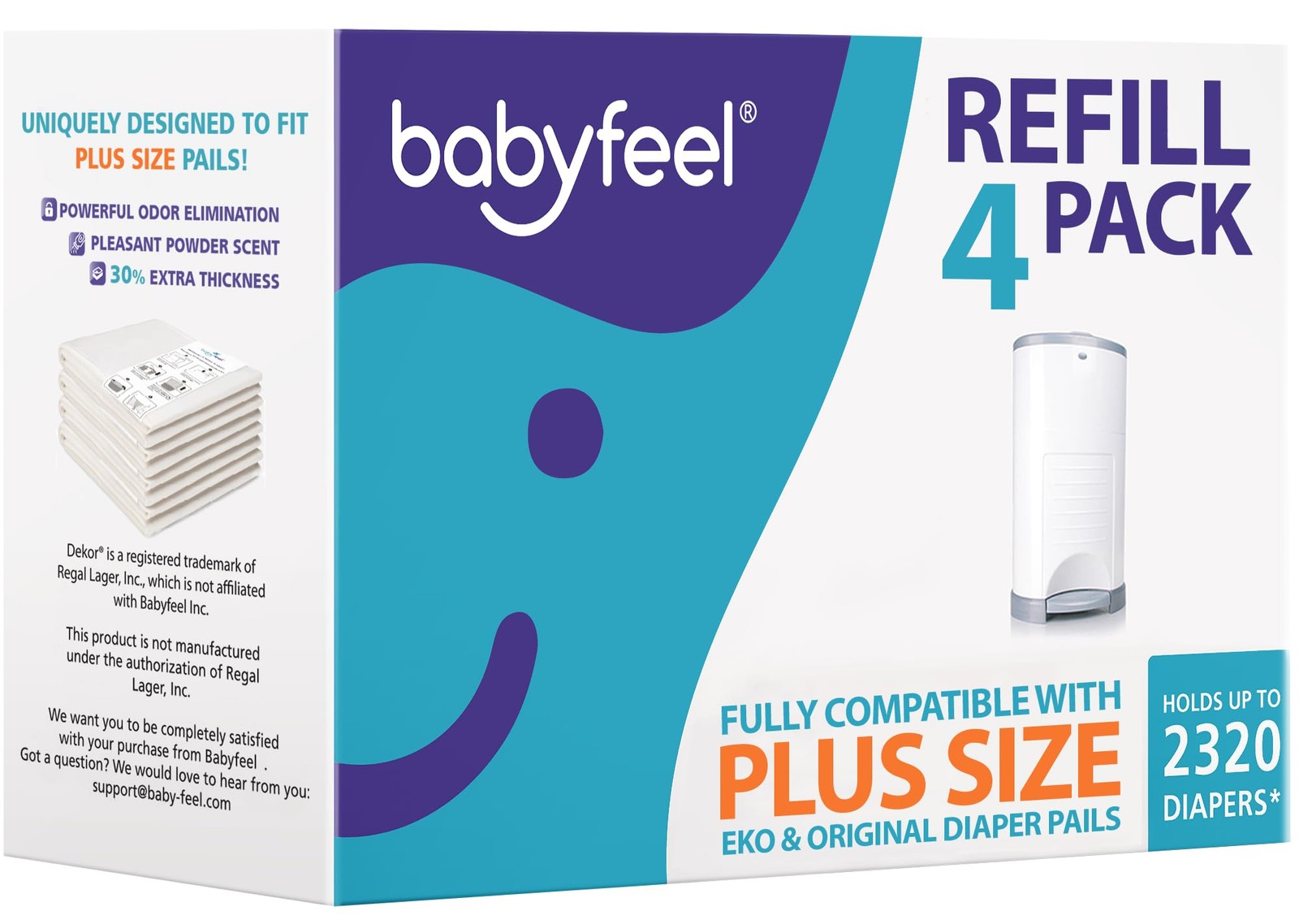 Babyfeel Refills Compatible with DEKOR PLUS 4 Count (Pack of 1), Transparent 