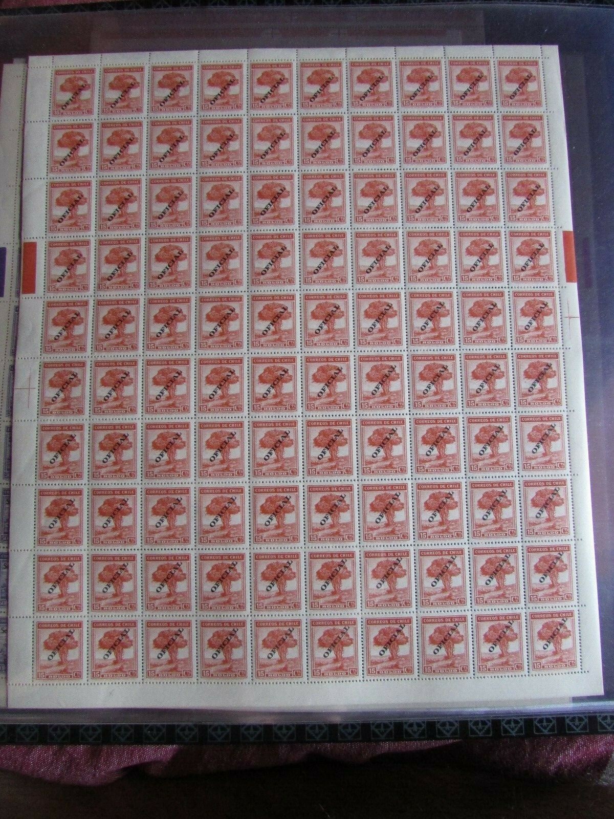 CHILE 1940-45 Full sheet Views & Sights 15 Boldo OVERPRINT OFICIAL X-RARE MNH