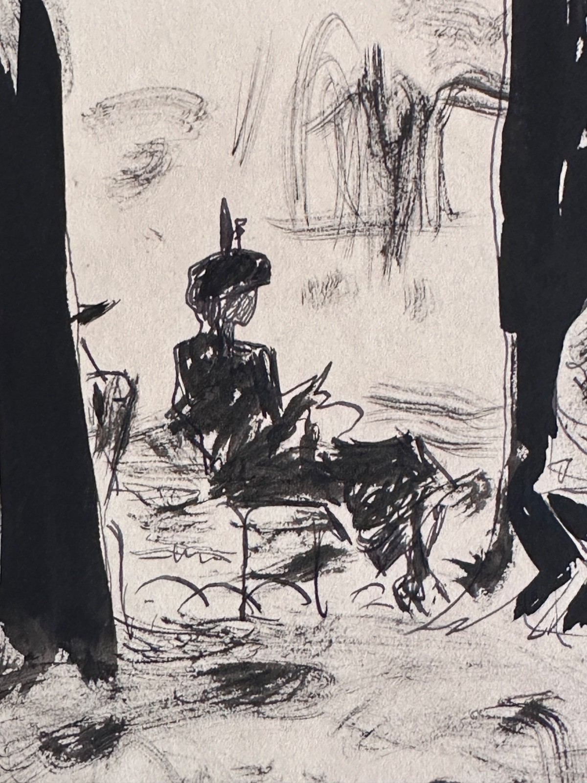 Drawing Antique Jean Terles Portrait Of Character Terrasse Coffee Ink Art Deco