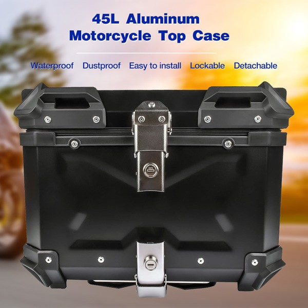 45L Balck Waterproof Motorcycle Luggage Tail Box, Trunk Storage, Scooter Top Cas