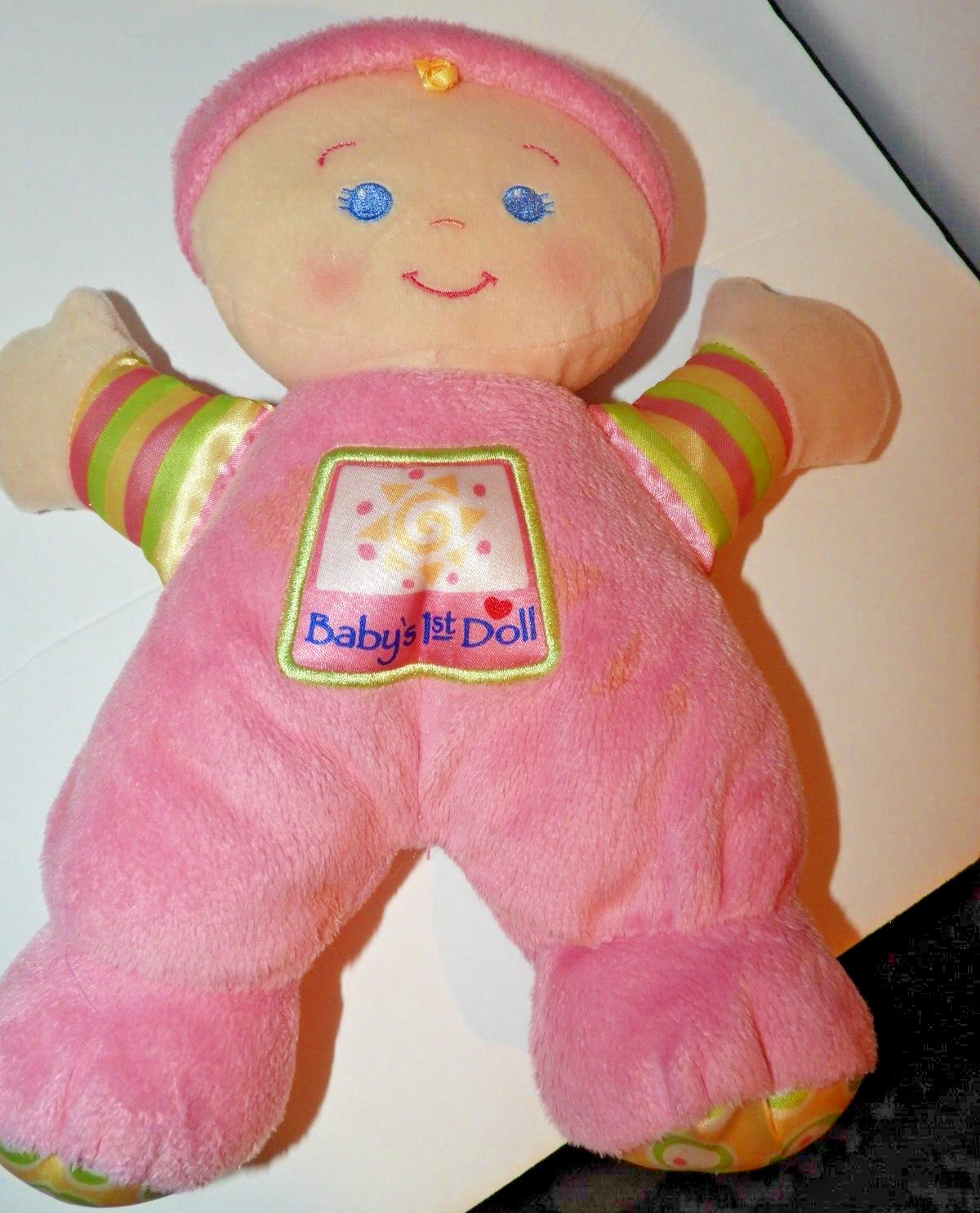 Fisher Price Brilliant Basics Baby's 1st First Doll Pink Plush Rattle 10" toy