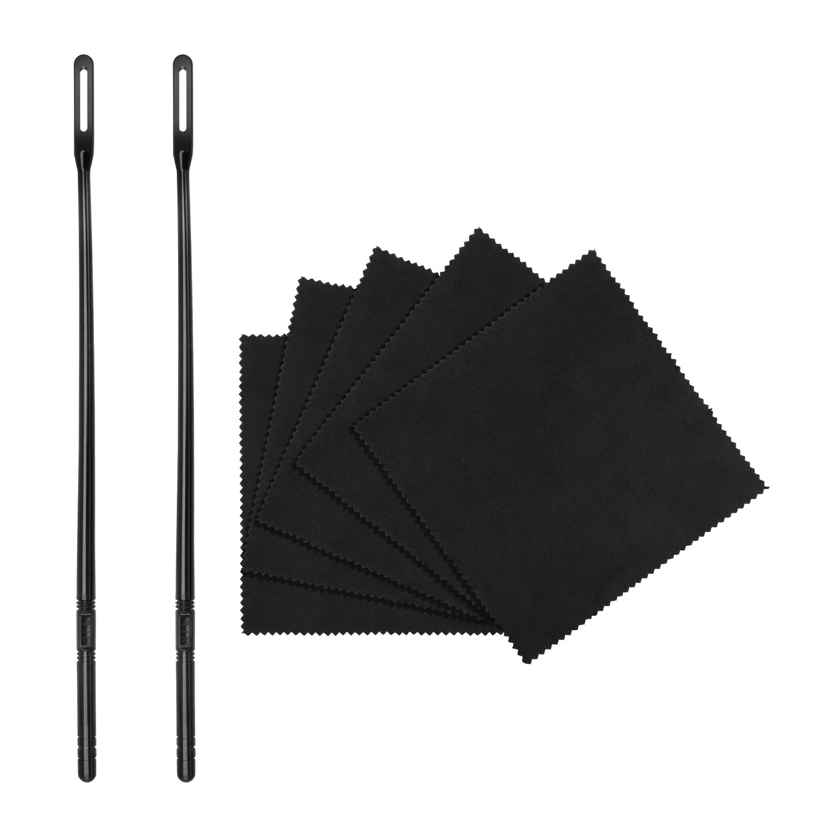 Flute Cleaning Kit with 2 Rods & 5pcs Cloth for Inside - Black