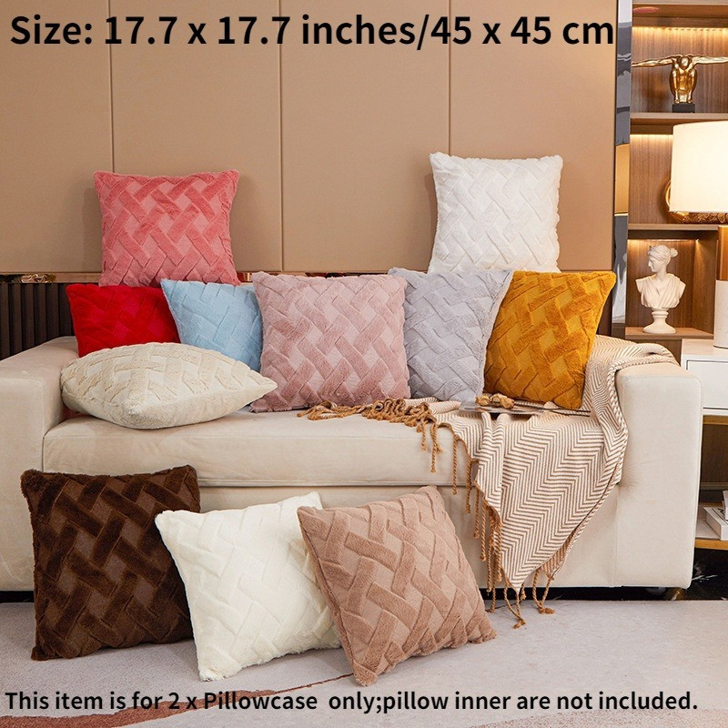2x Plush Grid Sofa Throw Pillow Covers Soft Fluffy Cushion Case Pillowcase