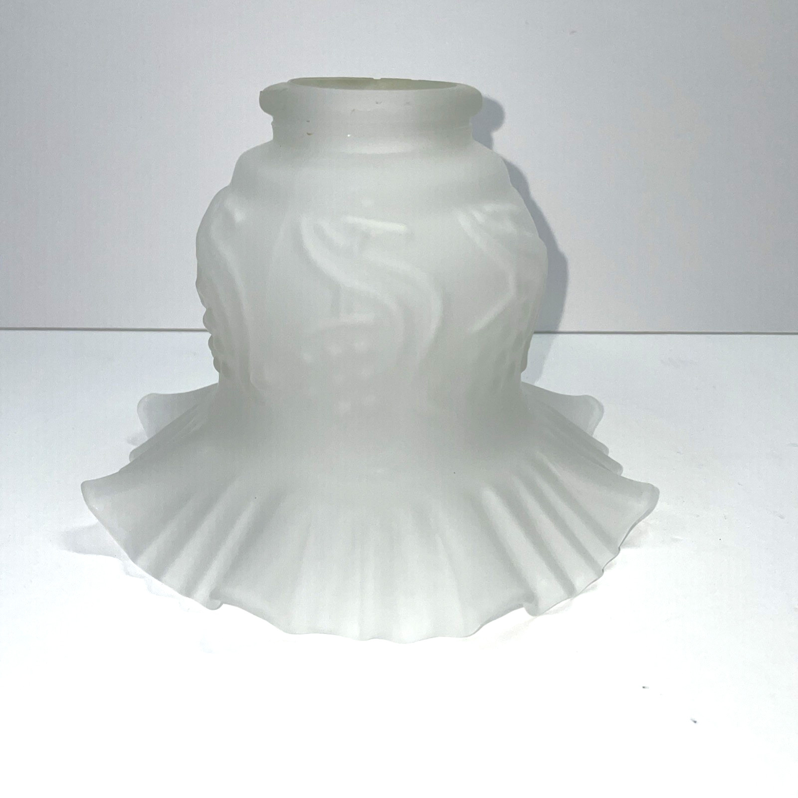 Vintage French Frosted Glass Lamp / Ceiling Shade, Ruffled Edges 2" Fitter