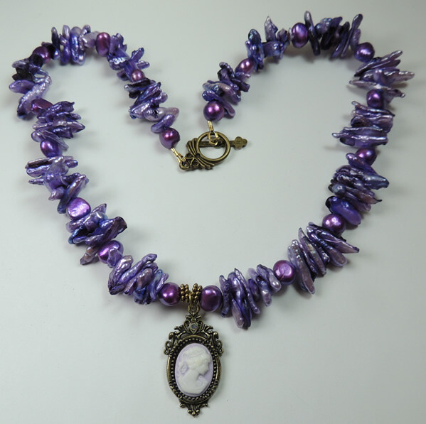 Necklace with Lilac & Purple Pearls & Pendant Statement Handcrafted Jewelry
